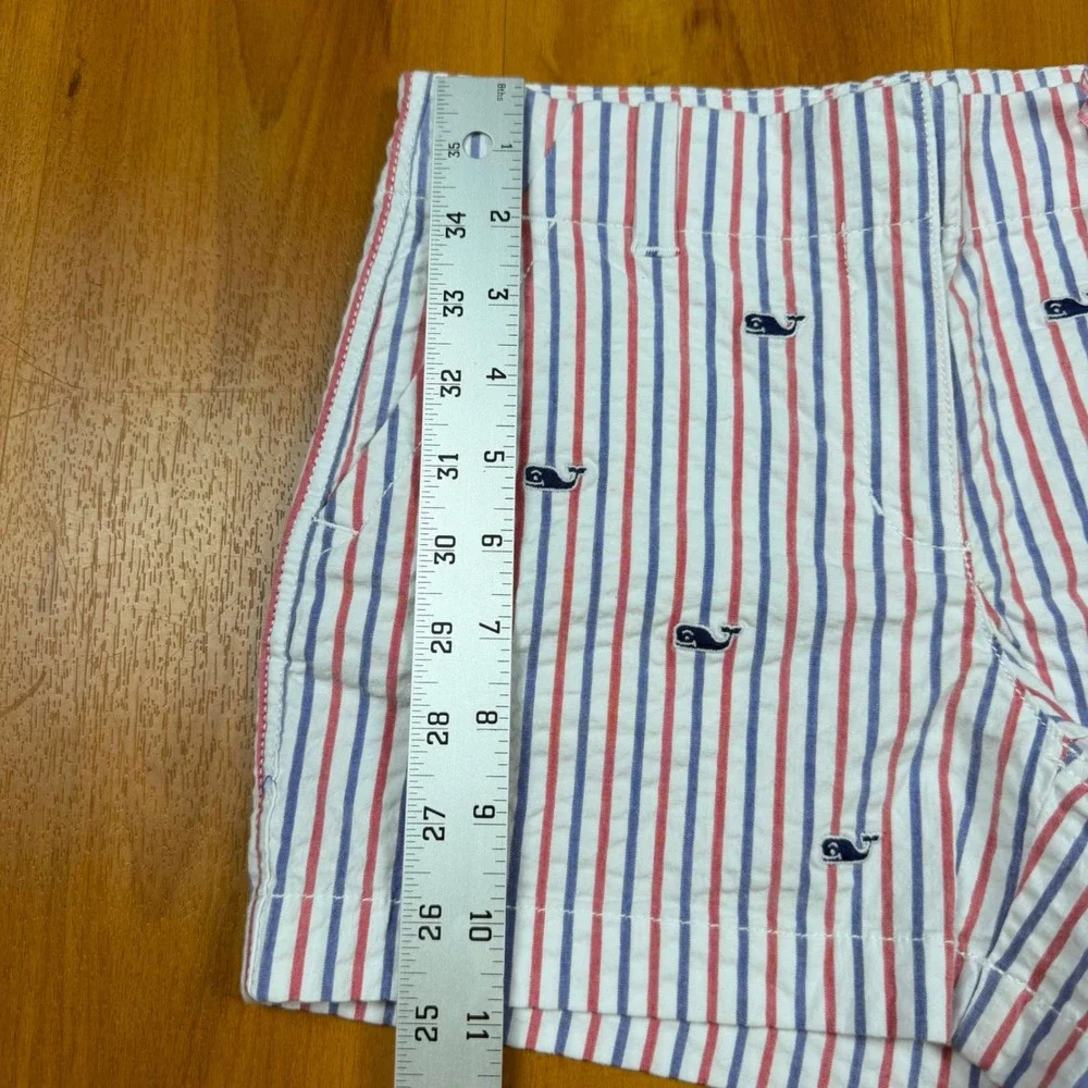 Vineyard Vines Girls10 Seersucker Whale Embroidered Shorts RedWhite Blue Striped